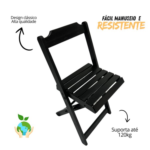 Conjunto Mesa Dobrável 70x70 com 4 Cadeiras Preta
