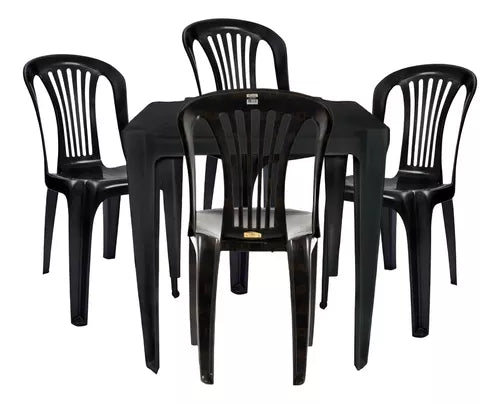 Kit Mesa Monobloco Jr Plásticos com 4 Cadeiras Bistrô Gold - Suporta até 182kg - Cor Preto