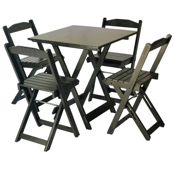 Conjunto Mesa Dobrável 70x70 com 4 Cadeiras Preta